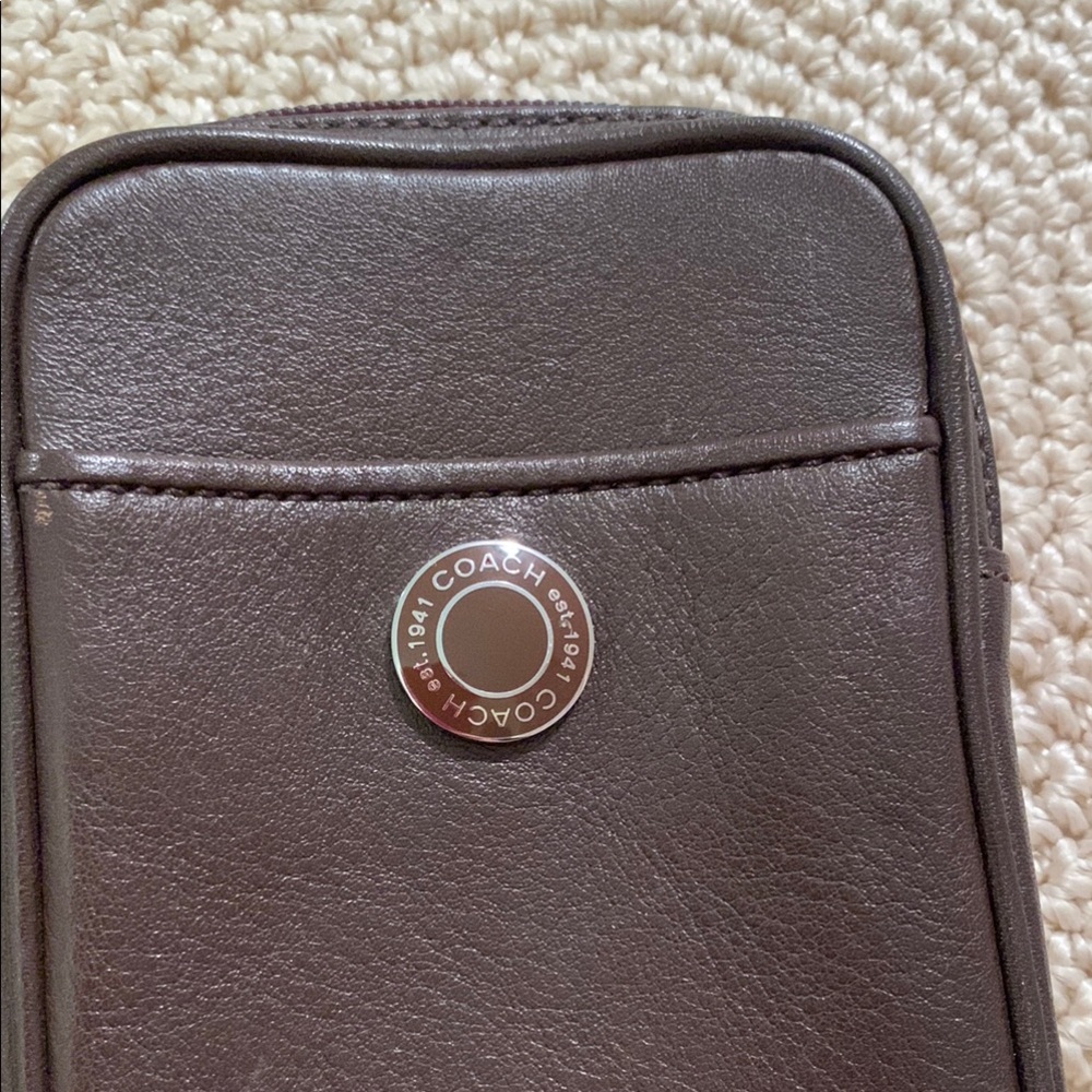 Coach Dark Brown Leather Wristlet Pouch - Picture 3 of 8